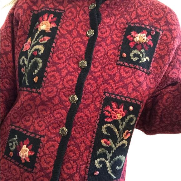 VTG Icelandic Design Knit Sweater Jacket Coat Sz M Folklore Tapestry Embroidered - Picture 6 of 14